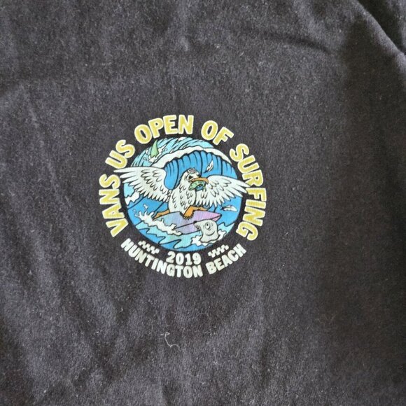 Vans T Shirt Mens M Black Graphic Print LS Cotton US Open Of Surfing Streetwear - Picture 11 of 14